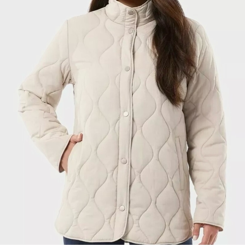 ✅New “32 Degrees” Women’s Quilted Full Snap Front Jacket, White XL